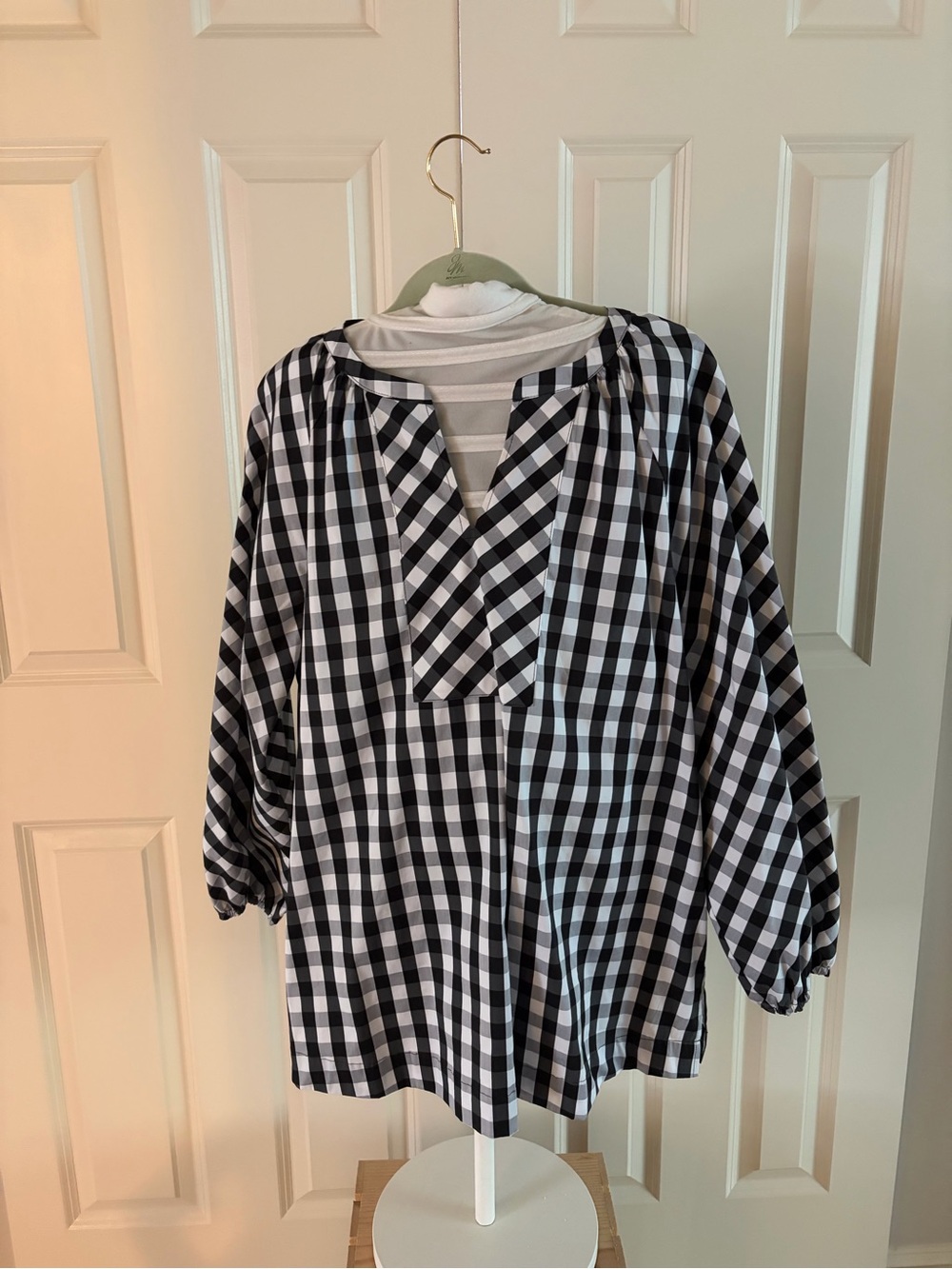 Chico's Black and White Gingham Tunic Top